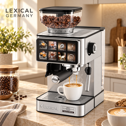 Lexical Germany 2-in-1 Espresso Machine with Built-In Coffee Grinder, 20-Bar Pump ,1.8L Water Tank