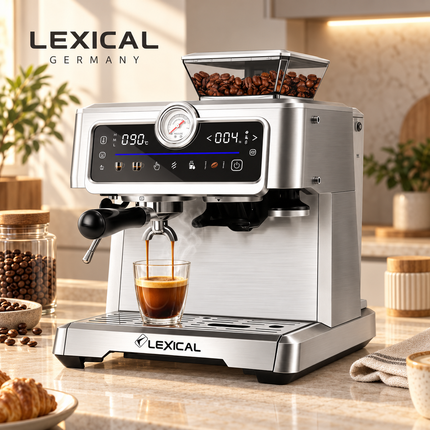Lexical Germany 2-in-1 Espresso Coffee Machine Built-In Grinder,20-Bar Pump 2.3L Water Tank