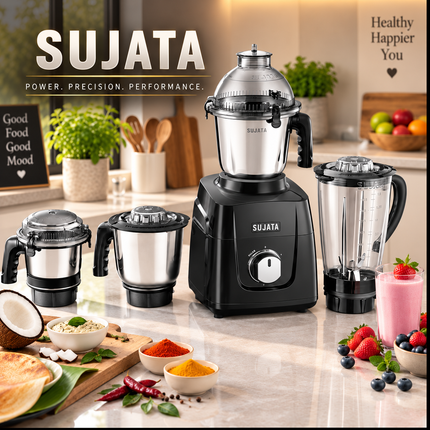 Sujata MG03 900W mixér a mlýnek na koření s odšťavňovačem a nádobami
