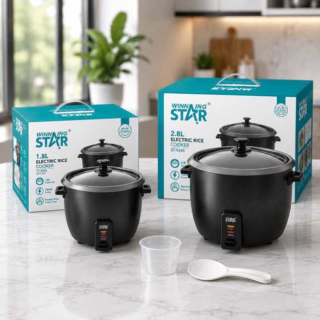 Winning Star Electric Rice Cooker Non-Stick Inner Pot Glass Lid 4L 700W or 6L 1000W Automatic Keep-Warm Function