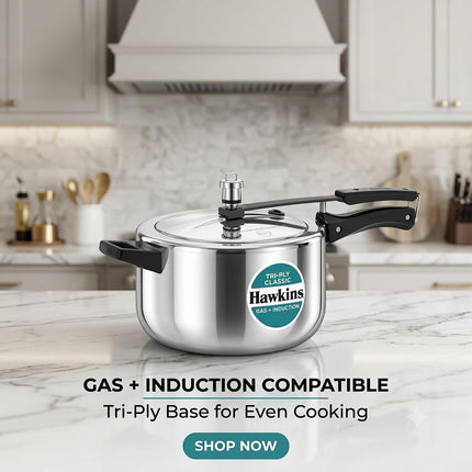 Hawkins Classic 5 Litre Triply Stainless Steel Pressure Cooker  Inner Lid Induction Compatible Heavy Duty