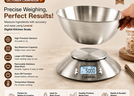 Lexical Scales Collection | Body Fat Scale With Bluetooth 3kg-180kg weight range, Kitchen Scale 1g-5000g Digital Scale | Models LBS-4372, LKS-4310 | Body Scale | Weight Scale | Accurate Weighing