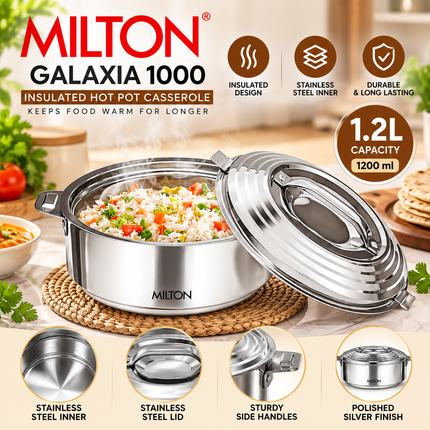 Milton Galaxia Insulated Stainless Steel Casserole 1.2L 2L 2.5L Lid