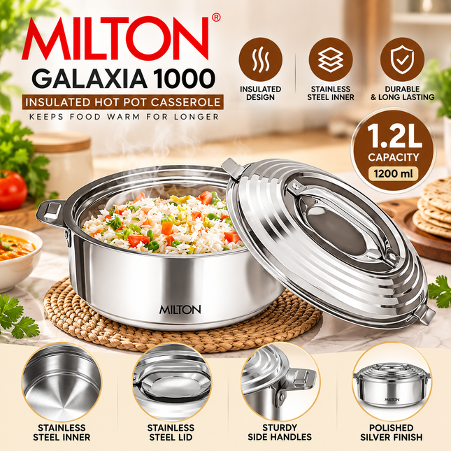 Milton Galaxia Insulated Stainless Steel Casserole 1.2L 2L 2.5L Lid