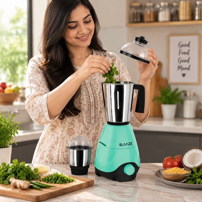 BLAAZE 600W Indian Mixer Grinder 3 Stainless Steel Jars 20000 RPM for Chutney Masala Grinding Blending and Juicing