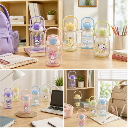 Character Design Dual-Drink Water Bottle with Carry Handle – 630ml & 700ml