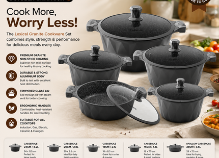 Lexical Granite Casserole Sets Collection – Majestic & Pearl Series | 20cm, 24cm, 28cm & 32cm