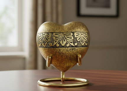 Royal Rapture Urn for Ashes Funeral Memorial Cremation Keepsake Love Urns Decorative Brass Heart with Stand 3" (RHM03)