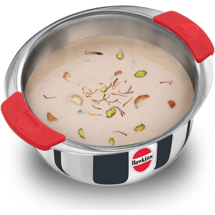Hawkins Tri Ply Stainless Steel Cook and Serve Handi 1.5L 2L 2.5L with Silicone Grip
