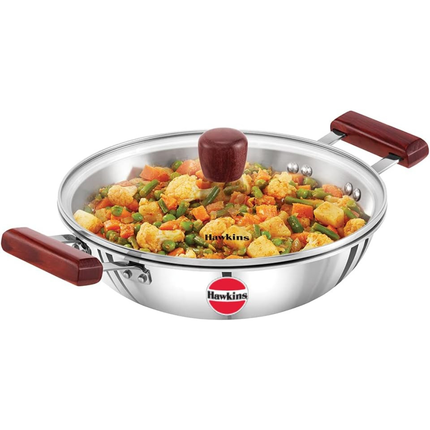 Hawkins Tri Ply Stainless Steel Kadai 1.5L and 2.5L Deep Fry Pan Glass Lid Induction Compatible