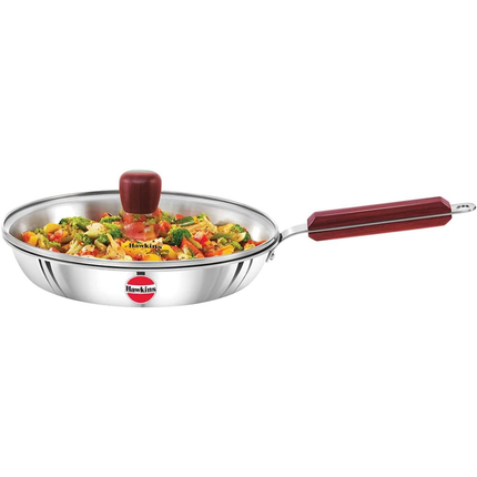 Hawkins Tri Ply Stainless Steel Frying Pan 26cm Glass Lid 3mm Construction