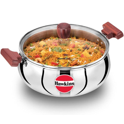 Hawkins Tri Ply Stainless Steel Handi 3L 4L 5L Glass Lid Induction Compatible Cook and Serve Pot