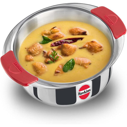 Hawkins Tri Ply Stainless Steel Cook and Serve Handi 1.5L 2L 2.5L with Silicone Grip
