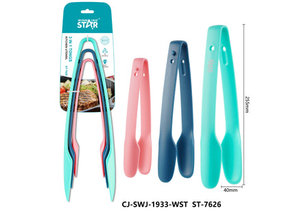 Winning Star Kitchen Tongs Collection | 3-in-1 Kitchen Tongs 4 Silver | Models ST-7626 | Food Tongs | Serving Tongs | Cooking Tool | Kitchen Accessory