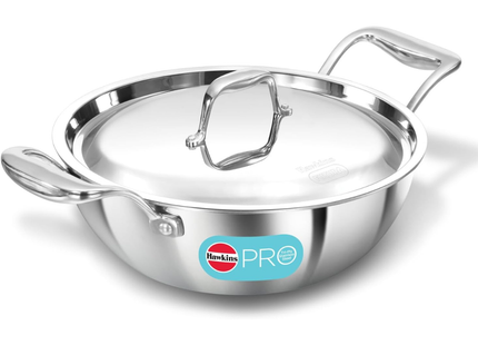 Hawkins Pro Tri-Ply Stainless Steel Fry Pan & Kadhai with Lid – Induction & Gas Compatible