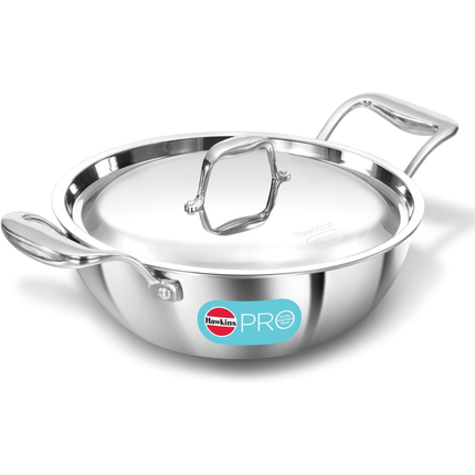 Hawkins Pro Tri Ply Stainless Steel Cookware Fry Pan and Kadhai Lid Induction Gas Oven Safe
