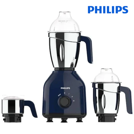 Philips HL7757 750W Indian Mixer Grinder â€“ 3 Stainless Steel Jars, Dry & Wet Grinding, Chutney Jar, Black/Premium Blue, Indian Plug + International Adapter